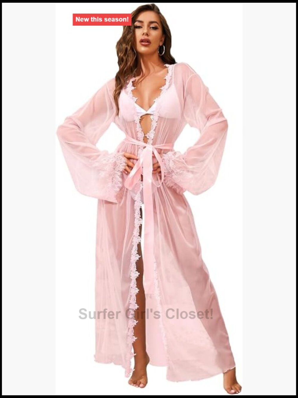 Sexy Long Lace Kimono Robe Mesh Sheer Cover Up Bridal Boudoir Sleepwear
